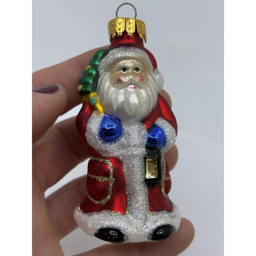 Hand Blown Glass Colorful Santa Tree Christmas Ornament Bag And Lantern